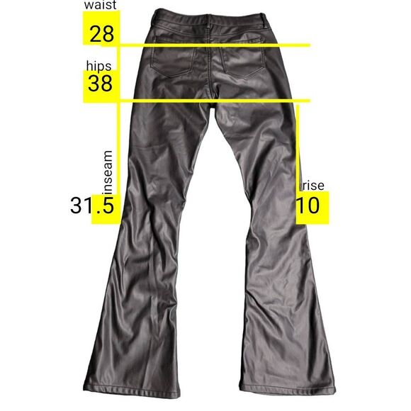 Forever 21 Black Faux Leather 70s Disco Retro Flare Pants Jeans - Picture 3 of 11